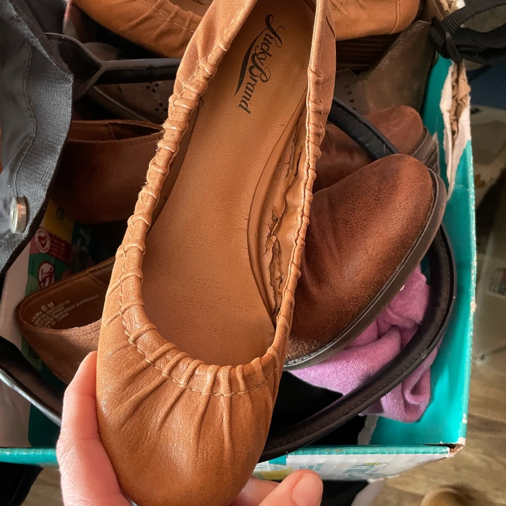 Lucky Brand Cognac Leather Ballet Flats